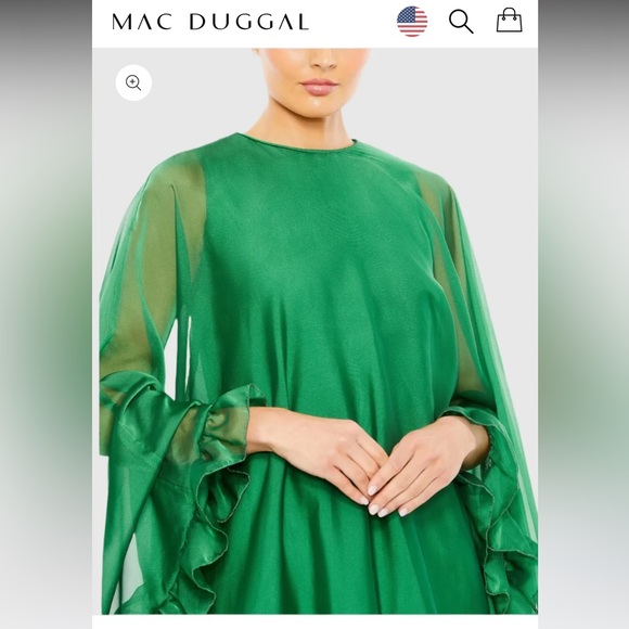Green High Neck Ruffle Hem Sheer Dress Mac Duggal Ieena - Picture 2 of 5